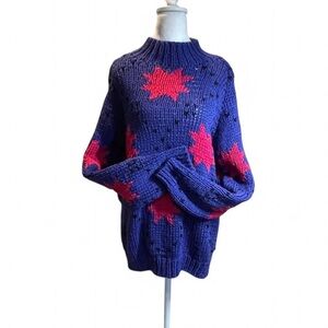 Pop Of Color Medium Sweater By Eileen & Co P-P22 L 28 Purple Pink Stars vintage